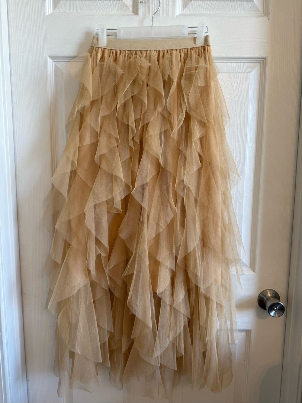 Beige Ruffled Tulle Maxi Skirt - Women